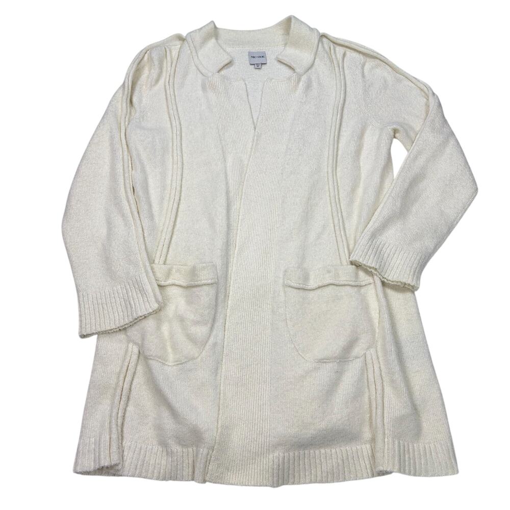 Nic + Zoe heavy open beige long cardigan. orange blue stripes. Size M. ski lodge